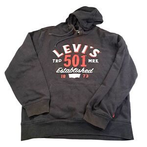 Levi's Hoodie Sweatshirt Mens M Black Long Sleeve Pockets Pullover‎  Drawstring
